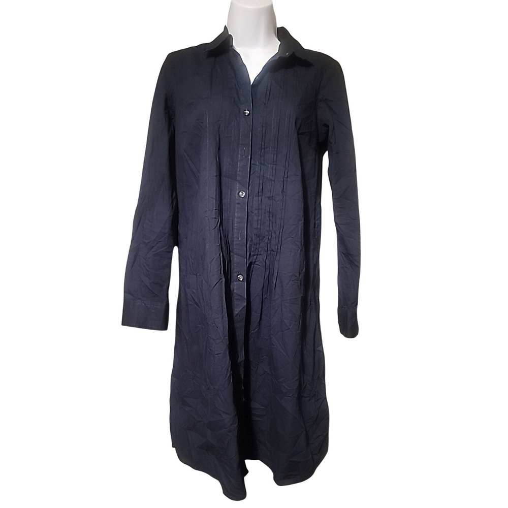 Tommy Hilfiger Womens Navy Blue Stretch Cotton Pleated Bib Shirt Dress XS